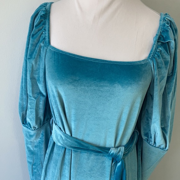 NWT Maternity Aqua Velvet Puff Long Sleeve Dress Size 8 - Picture 8 of 16